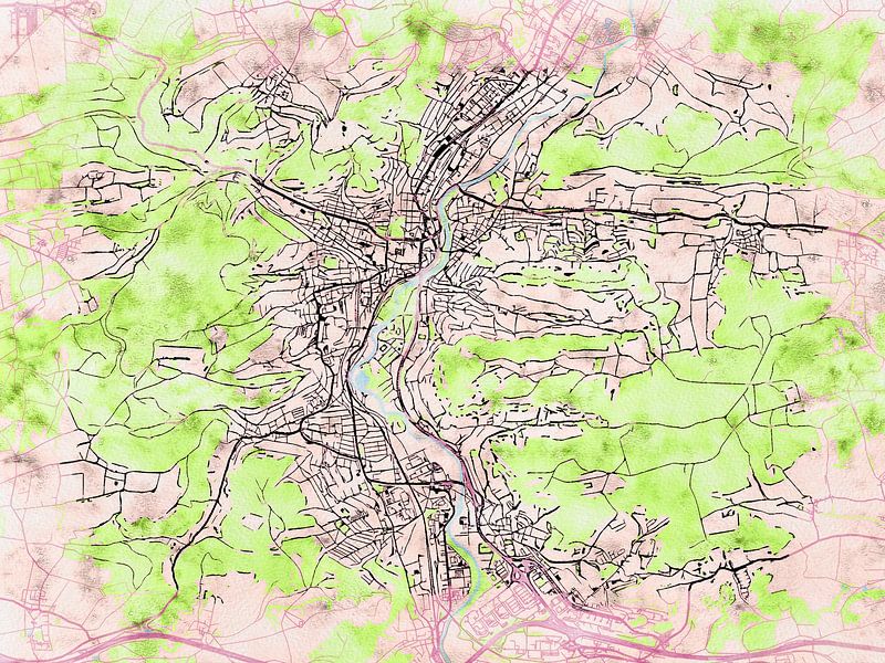 Karte von Jena im stil 'Soothing Spring' von Maporia