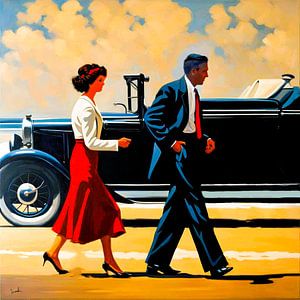 Illustration von John F. und Jackie Kennedy - Ankunft