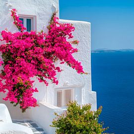 Blühende Fassade am Meer von Poster Art Shop