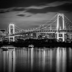 Markante Rainbow Bridge und Tokio Skyline bei Sonnenuntergang | monochrom