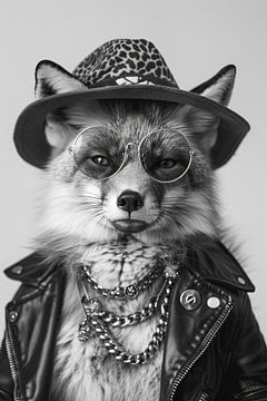 Stijlvol portret van een vos in leren jas en hoed van Poster Art Shop