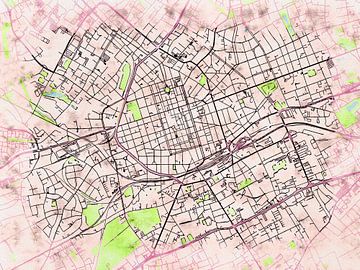 Kaart van Krefeld in de stijl 'Soothing Spring' van Maporia