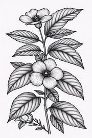 Elegante botanische Strichzeichnung mit Blumenmotiven in Schwarz-Weiß von VICTOR S