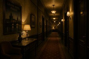 Grand Hotel Prague Corridor – Vintage Luxury Hallway Wall Art