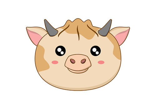Niedliche Kawaii-Illustration eines Kuhkopfes