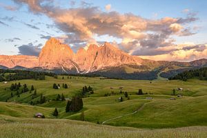 Alpenglow on the Alpe di Siusi #1 van Michael Valjak