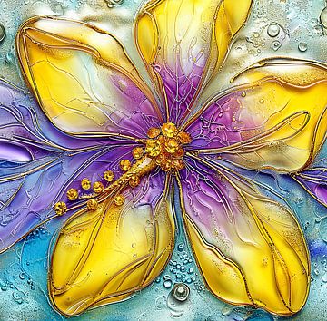 Paars-gele bloem met diamanten van Agnieszka Dybowska