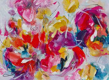 Poppy Party - colourful abstract flower painting by Qeimoy