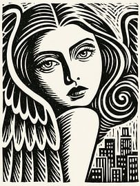 Modern City Angel | Woodcut Style by Frank Daske | Foto & Design