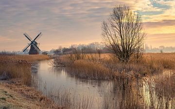 Le Noordermolen, moulin de polder à Noorddijk dans la province de Groningue, un matin d'hiver.