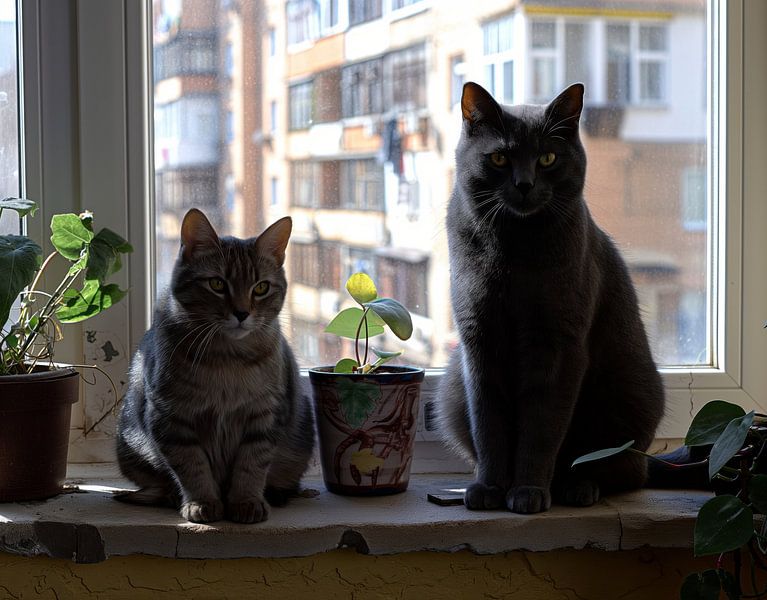 cat looks through window by Egon Zitter