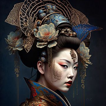 Portret van een geisha van Carla van Zomeren