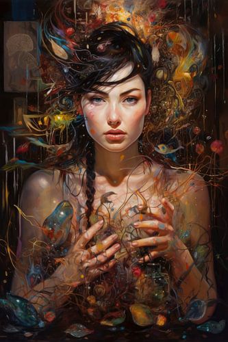 Schilderij portret met veel kleuren