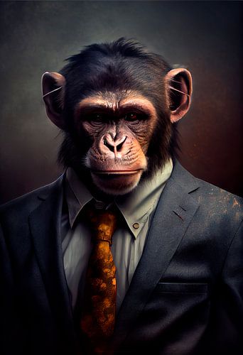 Stately standing portrait of a Monkey in a suit
