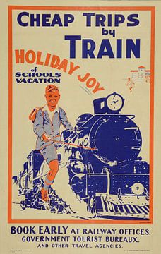 Reclameposter voor een toeristische vakantie met de trein in Nieuw Zeeland, 1933