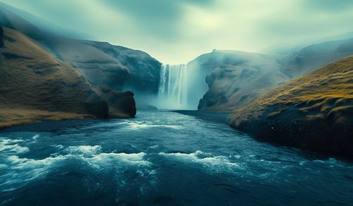 Waterfall in golden autumn