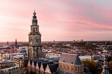 Skyline Martinitoren Groningen Stad | Uitzicht Groningen Centrum | Zonsondergang Martinitoren van Michelle Wever