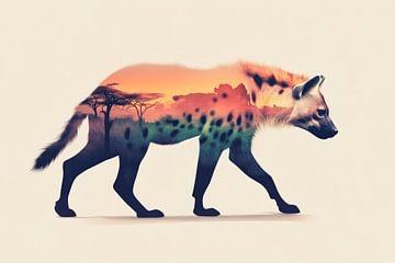 Hyena in de zonsondergang van Poster Art Shop