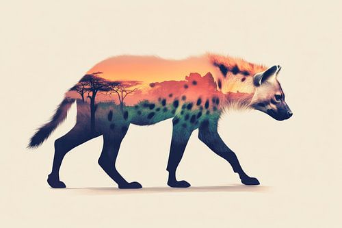 Hyena in de zonsondergang