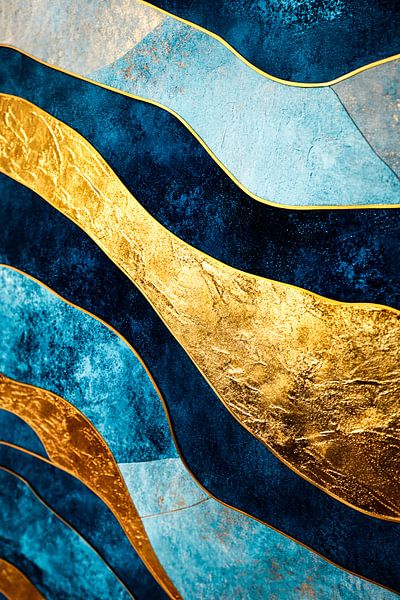 Abstrakte Wellen in Gold und Blau von Imperial Art House