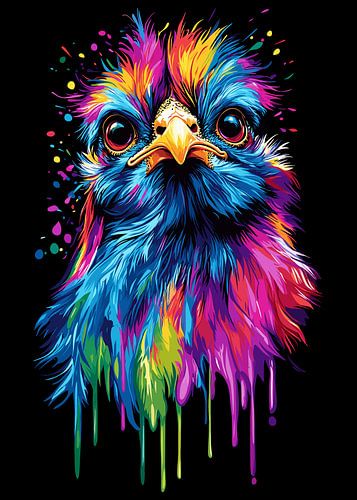 Kleurrijke zijden kip in pop-artstijl met druppeleffect