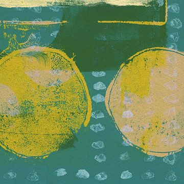 Japandi. Abstracte vormen in geel en groen II van Dina Dankers
