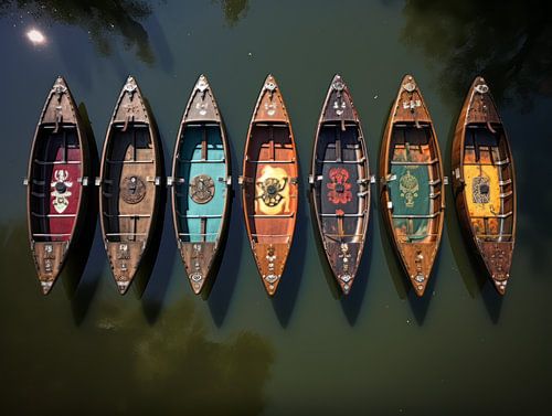 Canoe's in different colours, American native