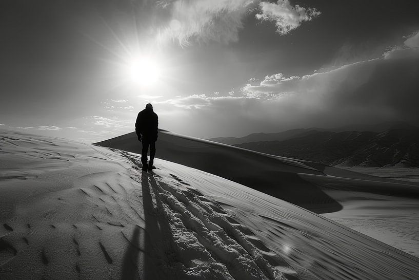 sober portrait in landscape in black and white by Egon Zitter