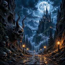 Dark Fantasy Art Wandbild: MORVAKOR – Die Straße zur Burg des Grauens von INFERAURUM - Dark Fantasy Wall Art & Poster