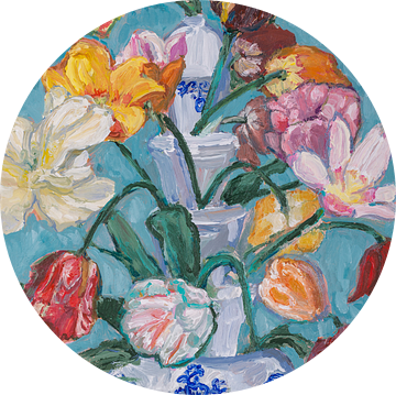 Delfts blauwe tulpenvaas met tulpen nr. 3 van Tanja Koelemij