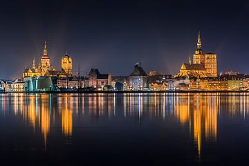 The skyline of Stralsund by night by Kristian Goretzki