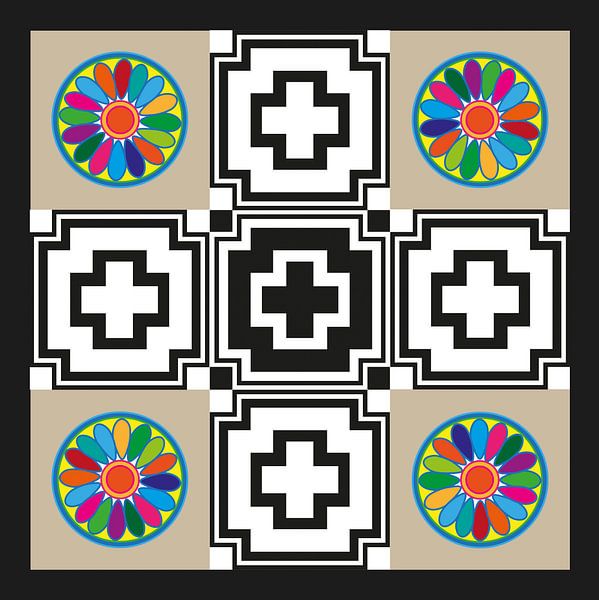 Anunnaki Cross UFO Beige Black &amp; White Multicolor par Esther van de Beek