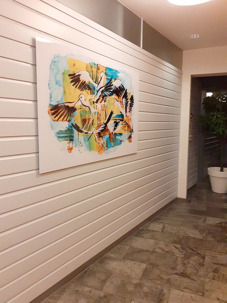 cigognes, illustration à l'acrylique par Ariadna de Raadt-Goldberg