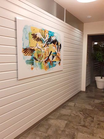 cigognes, illustration à l'acrylique