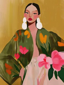 Portrait moderne et abstrait aux couleurs chaudes