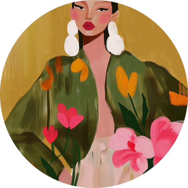 Kleurrijk modern en abstract portret in warme kleuren van Carla Van Iersel