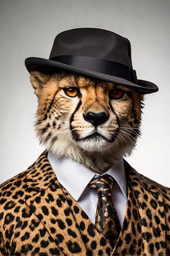 Cheeta met stijlvol pak en hoed