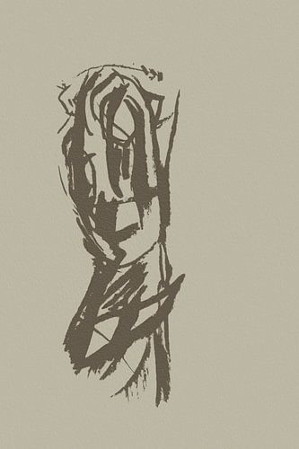 Abstracte vrouw met lange haren en jurk in beige en bruin tint