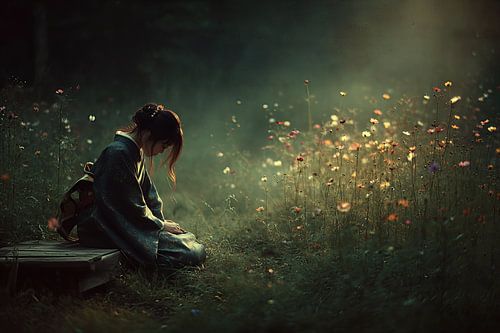 schilderachtig Japan met vrouw