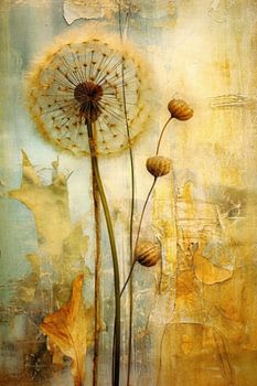 Rustieke abstracte paardenbloemen vangen de geest van de natuur