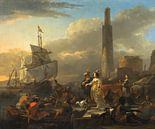 Une vue du port, Nicolaes Berchem par Des maîtres magistraux Aperçu