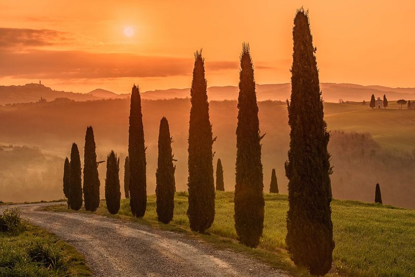 Zonsopgang in Toscane, Italië van Achim Thomae Photography