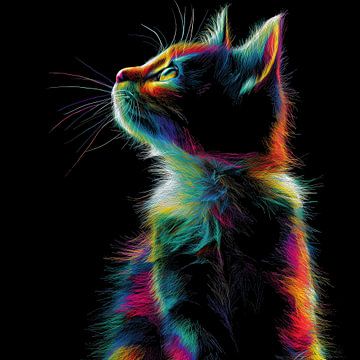 Kat in kleur neon portret