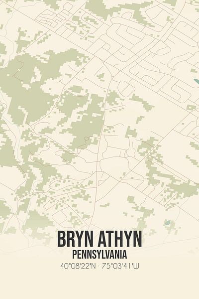 Vintage map of Bryn Athyn (Pennsylvania), USA. by Prints of Place