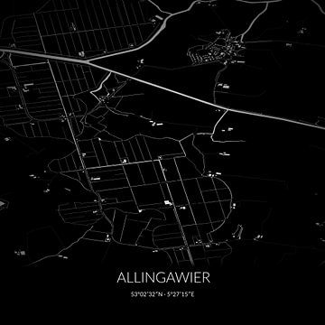 Carte en noir et blanc d'Allingawier, Fryslan. sur Rezona