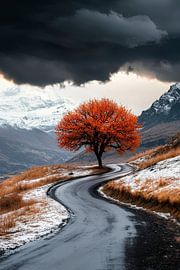 Autumn tree on a winding road by Poster Art Shop