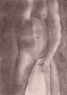 Naakte man met handdoek pastel soft amethist van Krista Kitsz Art