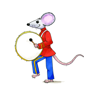Illustratie van muis die op de trommel staat van Ivonne Wierink