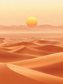 Sahara Serenity: A Golden Sunset Over Endless Dunes by Artistic