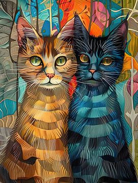 Duo de chats sur PixelPrestige